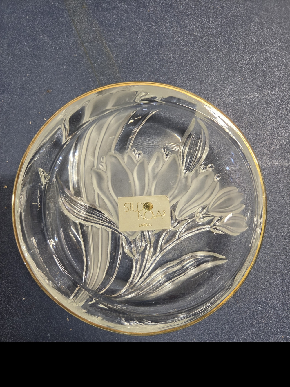 Studio Nova Clear Floral Glass Bowl with Gold Rim